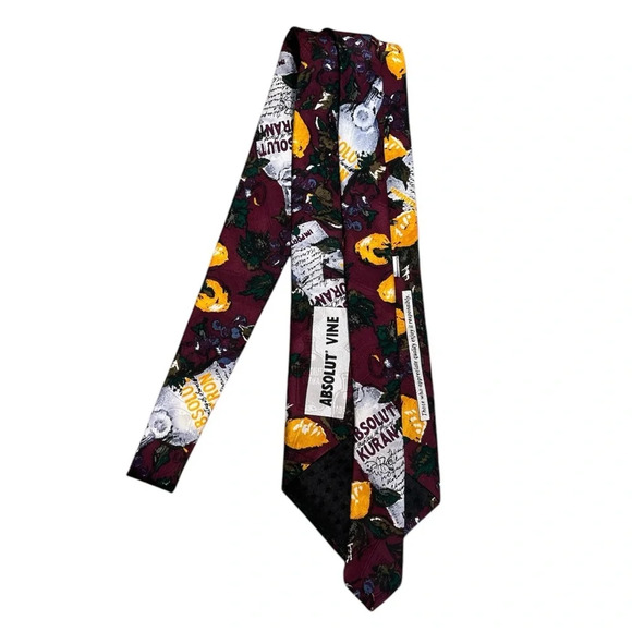 Absolut Vine Citron Kurant Burgundy Yellow Silk Tie Made in USA - Picture 4 of 4